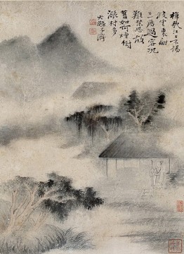 Shitao trees in fog antique Chinese Oil Paintings
